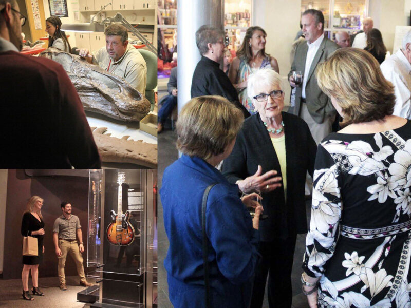 A collage of business members and guests mingling at a Museum of the Rockies event or reception.